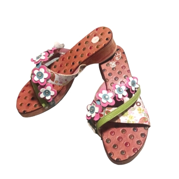 Oilily European Wooden Sandal Slip On Open Toe Shoe Size 6 - Picture 1 of 8